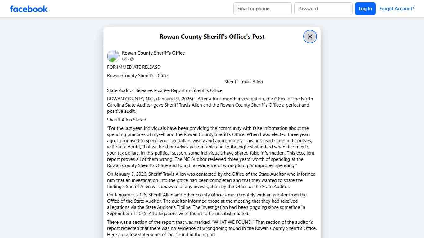 FOR IMMEDIATE RELEASE:... - Rowan County Sheriff's Office Facebook